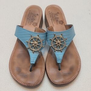 Juno Shoe Girl "Marcia" Blue Wheel Wedge Sandals - Size 7